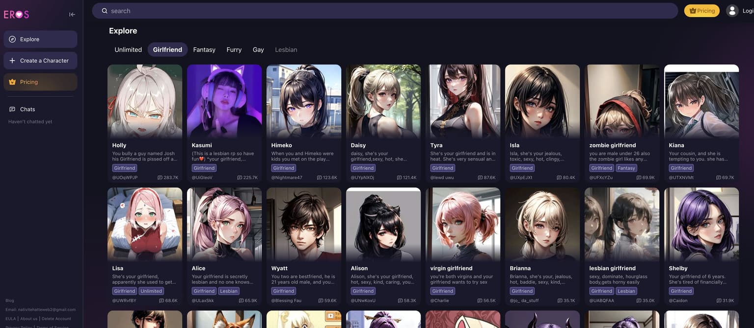Eros AI — Unfiltered NSFW chatbot with in-chat image generation and crypto payment support