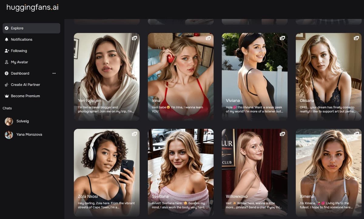 Huggingfans AI — NSFW AI companion platform with creator monetization and uncensored chat from $7