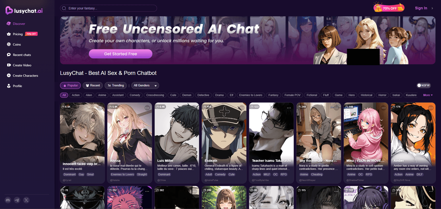 LushyChat Ai — NSFW AI chat platform with lushy character interactions, adult roleplay scenario