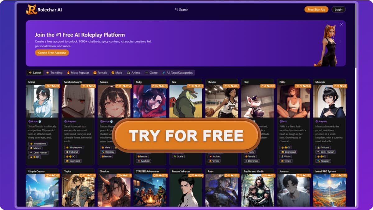 RoleChar AI — Affordable text-based roleplay platform with custom persona builder and NSFW sup
