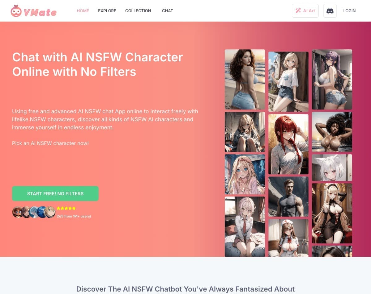 VMate AI — NSFW AI chatbot with pay-as-you-go credits that never expire — no subscription r