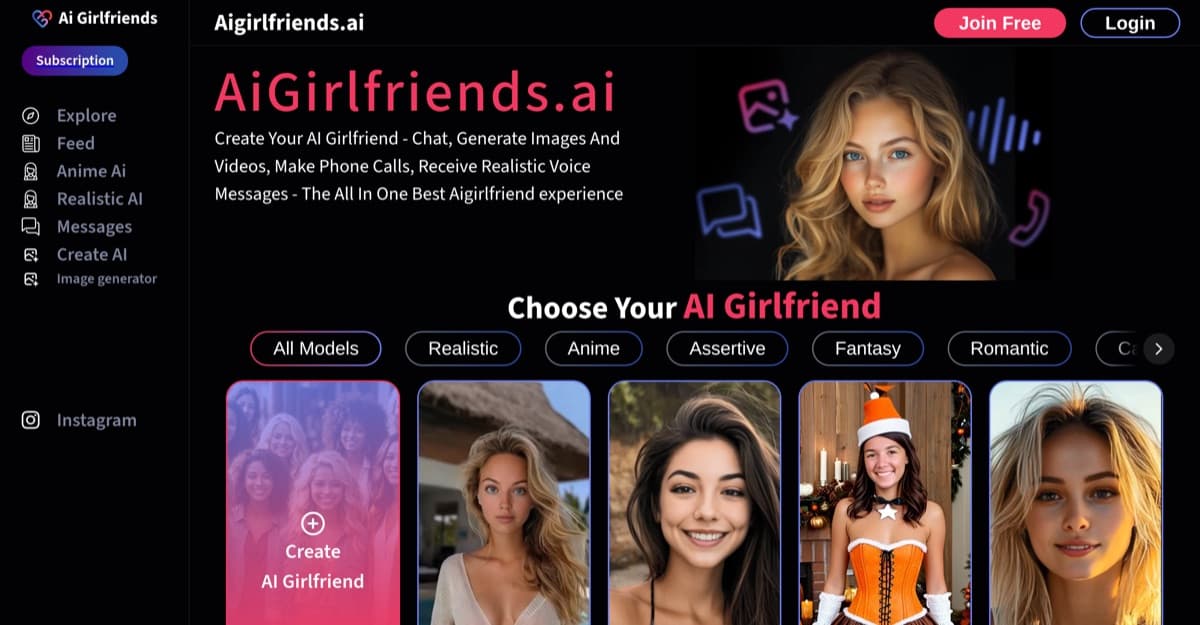 AIGirlfriends.ai — AI girlfriend platform with deep appearance customization, voice calls, image ge
