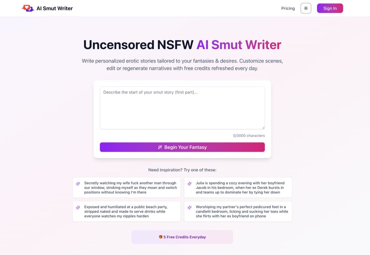 AI Smut Writer — Uncensored AI erotic fiction generator with dual-model writing, scene visualizat