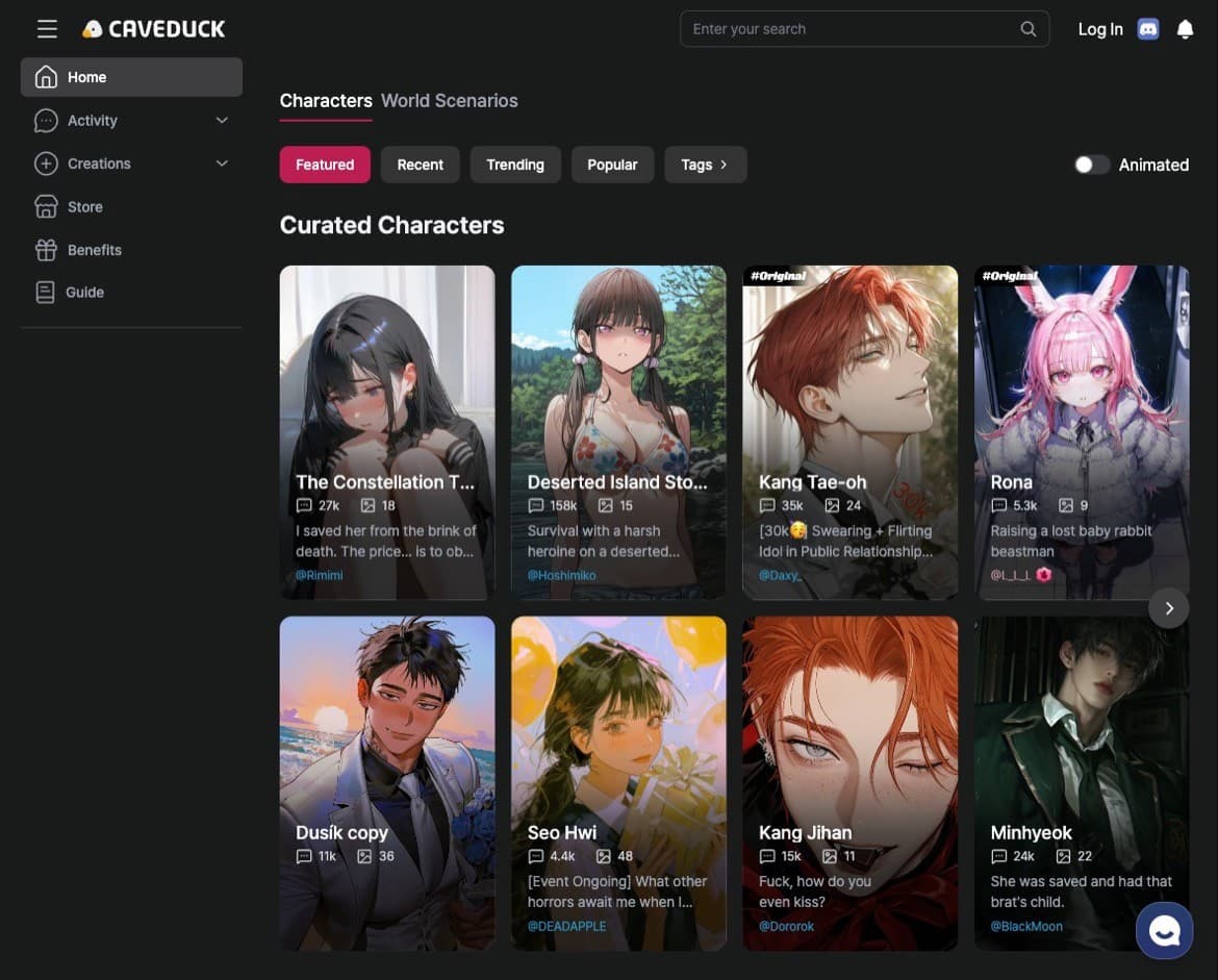 Caveduck — Caveduck is a live AI character chat platform built by Warp Space Inc., combinin