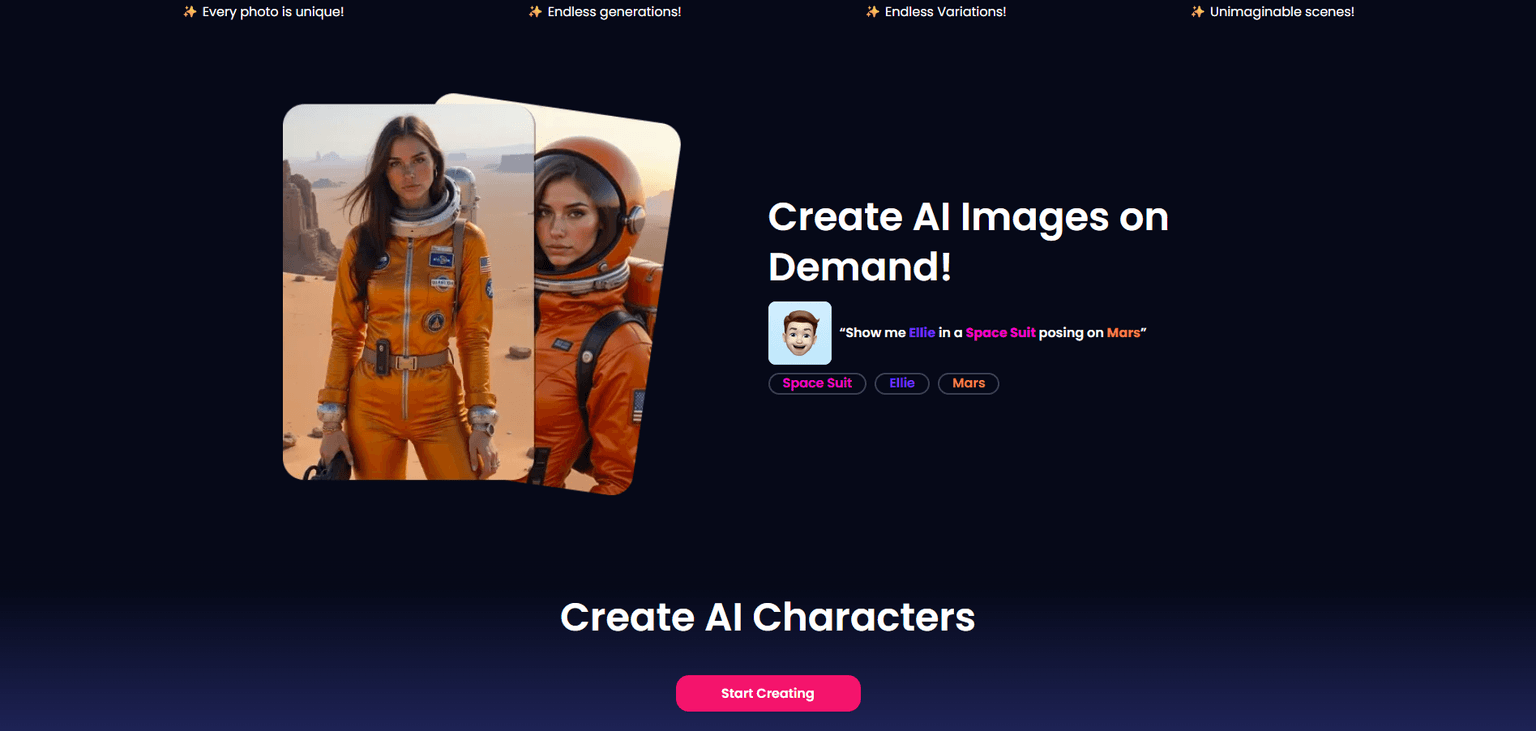 Deep Mode — AI character creator and art generator with photo-based cloning, facial expressi