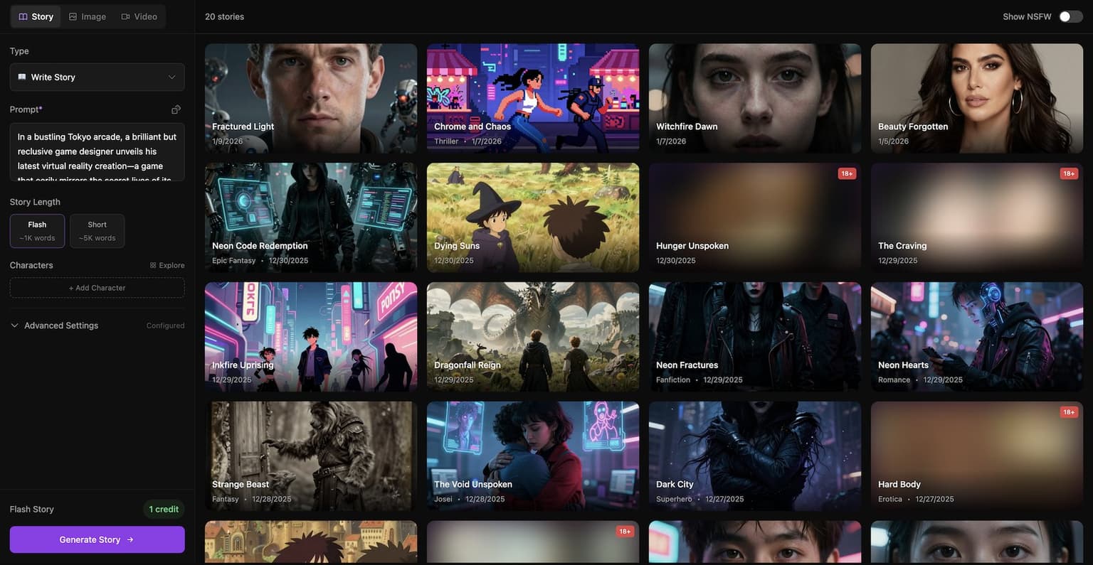 DeepFiction AI — Uncensored AI creative suite for adult storytelling, image generation, video, an