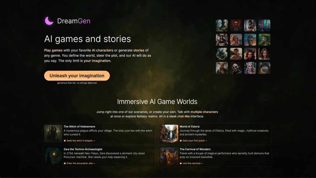 DreamGen Role Play — Unrestricted AI roleplay platform with multi-character scenarios and story gener