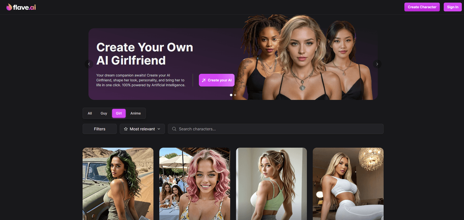 Flave Ai — AI girlfriend creator with personality learning, customizable appearance, and pr