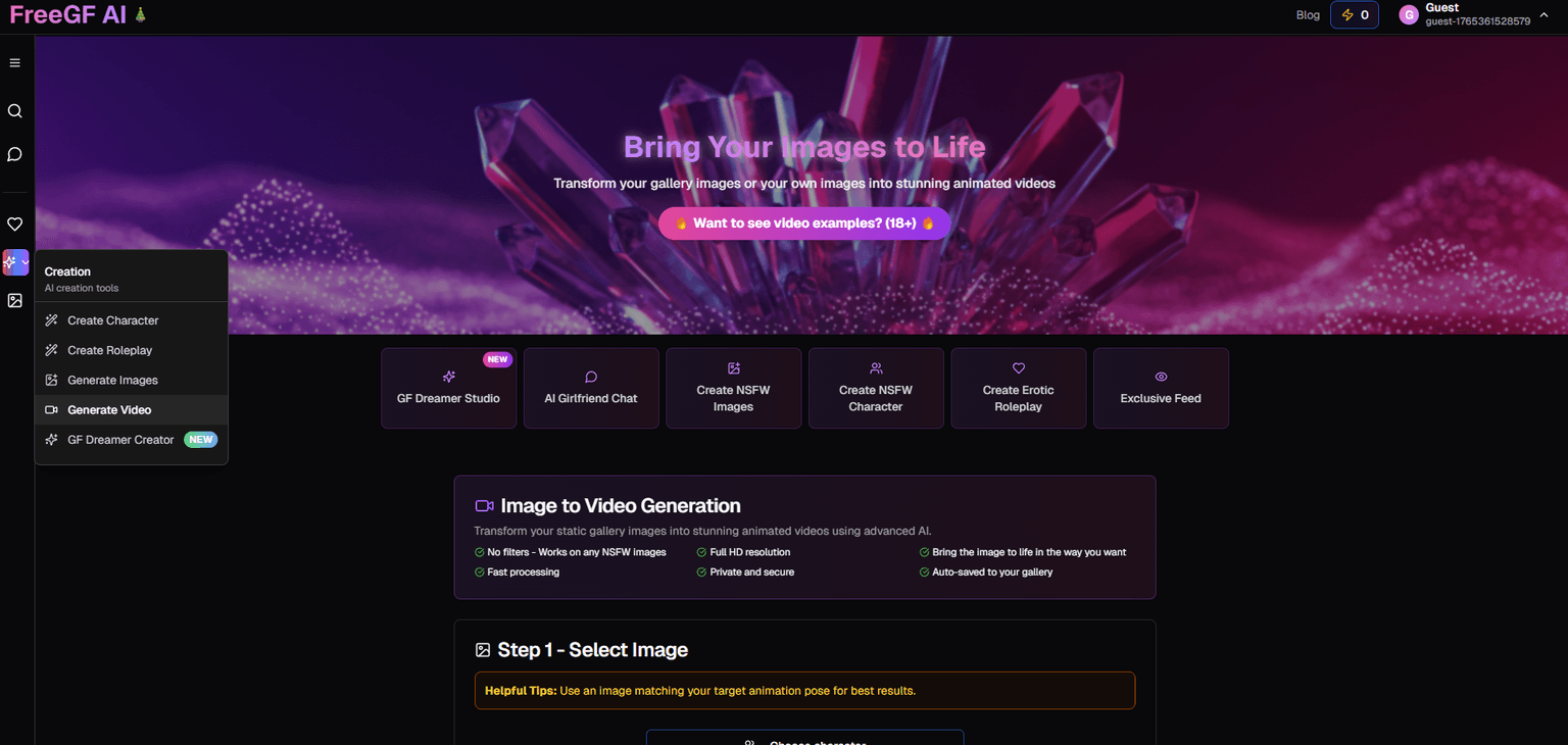 Free GF — Free AI girlfriend chat platform with uncensored conversations, character custom