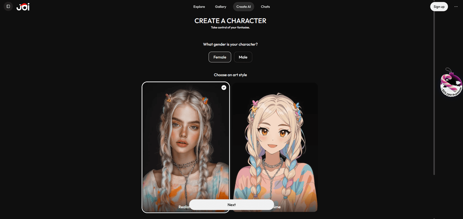 Joi — NSFW AI chat platform with 2000+ characters, image and video generation, and a l