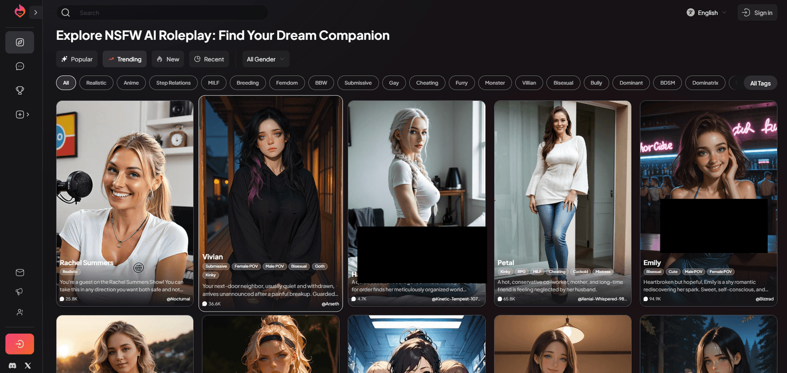 My Dream Companion — NSFW AI roleplay platform with hyper-realistic character visuals, long-term memo