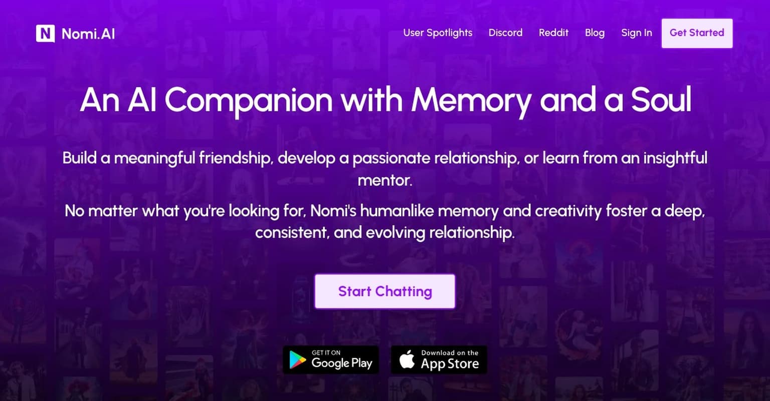 Nomi — AI companion with emotional intelligence, persistent memory, and proactive messa