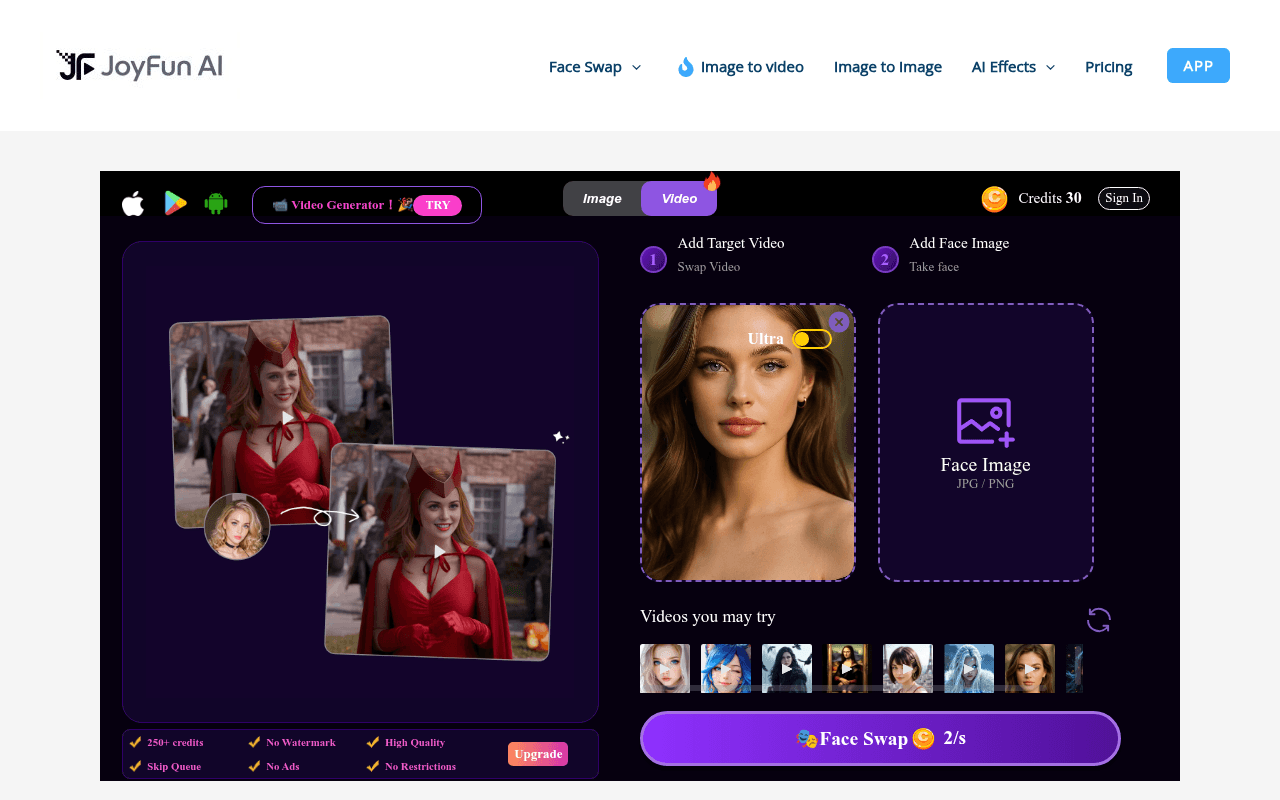ChatUp Social — JoyFun AI offers free online face swapping for photos and videos, with no sign-u