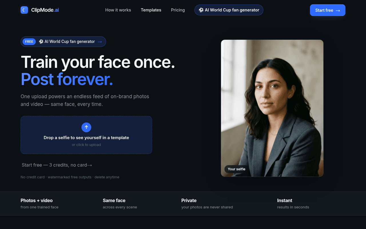 ClipMode — One upload powers an endless feed of on-brand photos and video — same face, ever