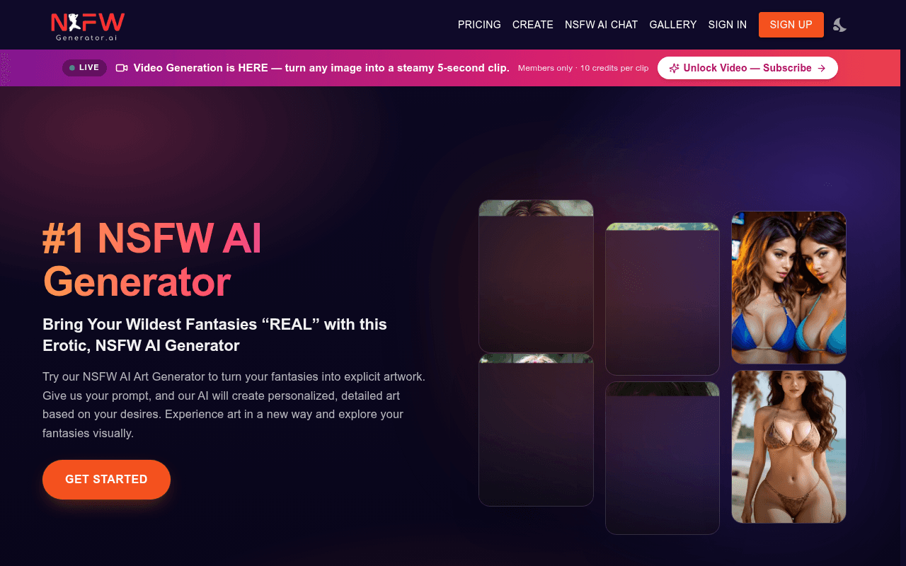 NSFW Art Generator — AI-powered NSFW image generator creating explicit artwork from text prompts, wit