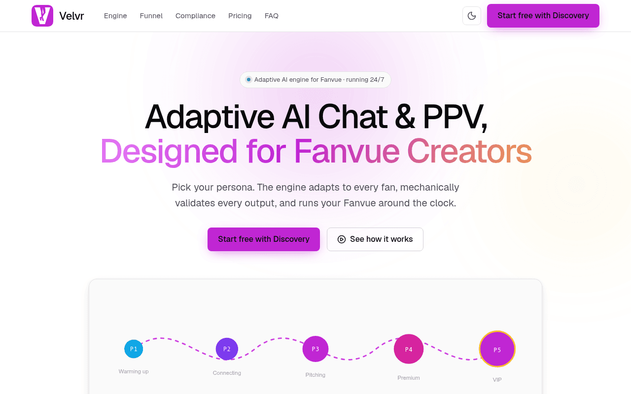 Velvr — Pick your persona. The engine adapts to every fan, mechanically validates every